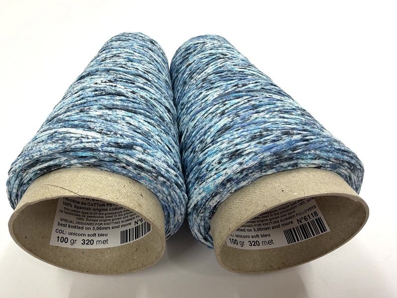 tricotine de cotton psychedelic colors unicorn soft bleu