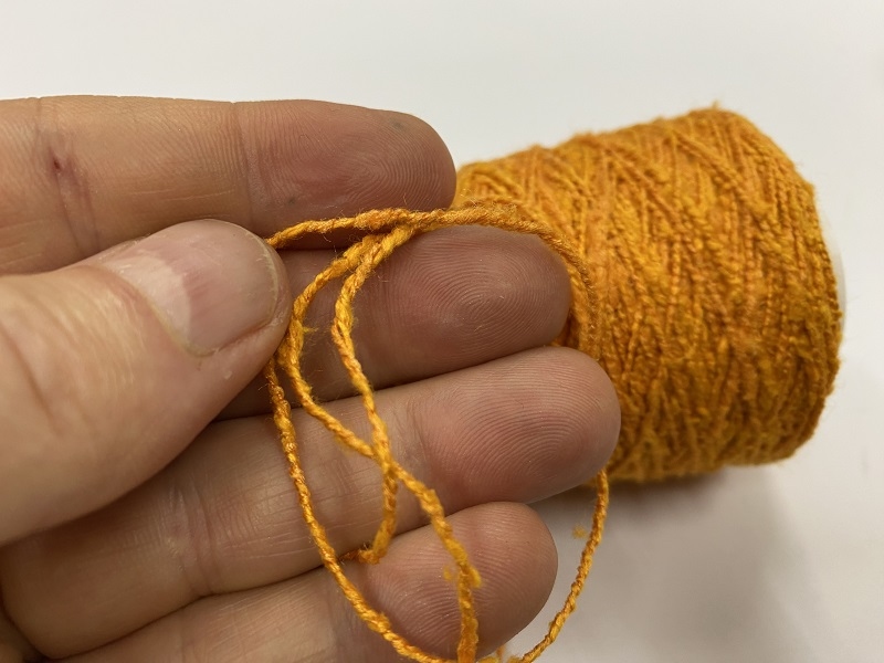 wild eri silk  hand spun effect  bi-color yellow tangerine